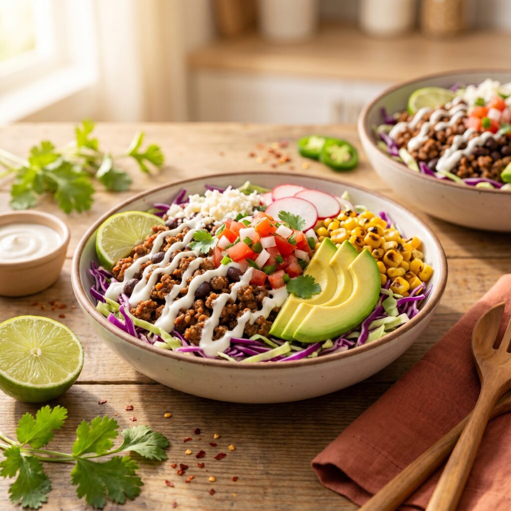 Easy Cabbage Taco Bowls with Lime Crema for a Healthy Weeknight Dinner