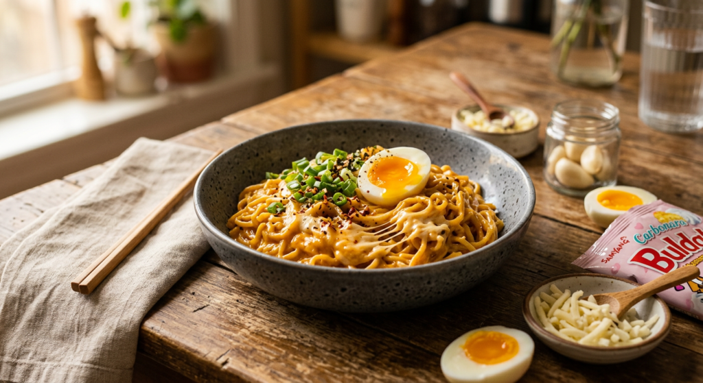 Creamy Carbonara Buldak Ramen for the Ultimate Weeknight Dinner