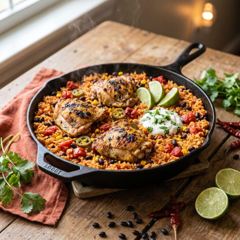 Easy One Pan Mexican Rice and Chicken Bake That’s Ready in Under an Hour