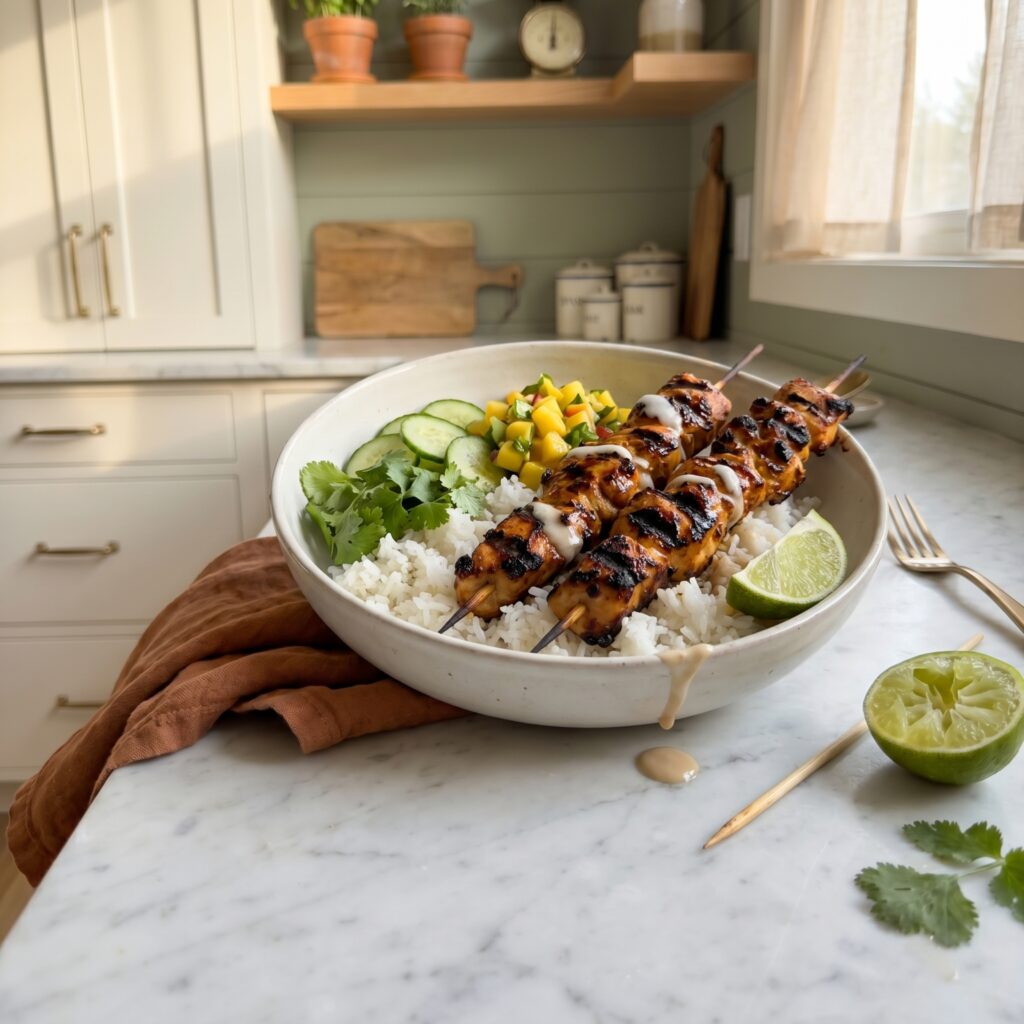 Irresistible Coconut Lime Grilled Chicken Skewer Rice Bowl: 9 Reasons This Dreamy 30-Minute Dinner Will Be Your Most-Made Recipe All Summer