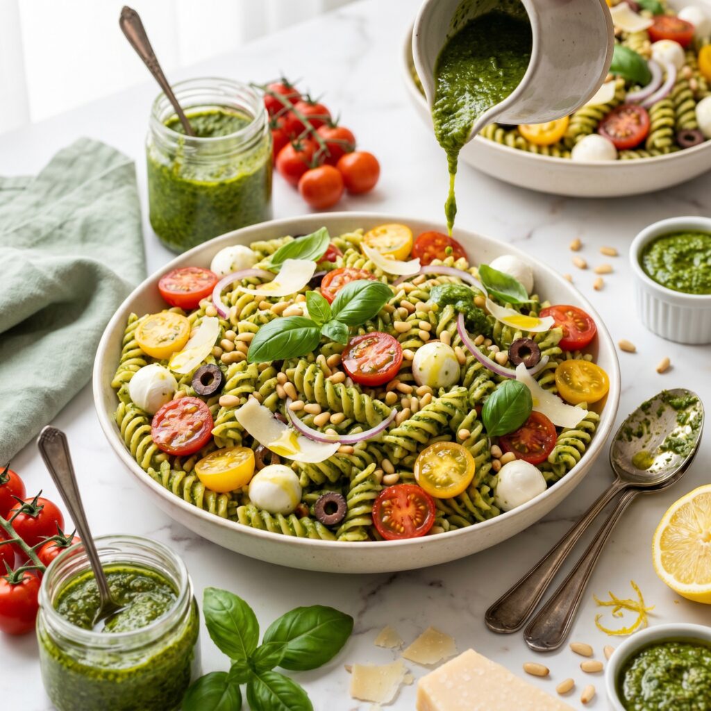 The Best Cold Pesto Pasta Salad with Cherry Tomatoes That’s Ready in 25 Minutes and Perfect for Any Crowd