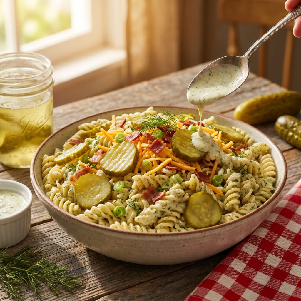The Best Dill Pickle Pasta Salad for Your Memorial Day Potluck — Tangy, Creamy, and Gone in 10 Minutes Flat