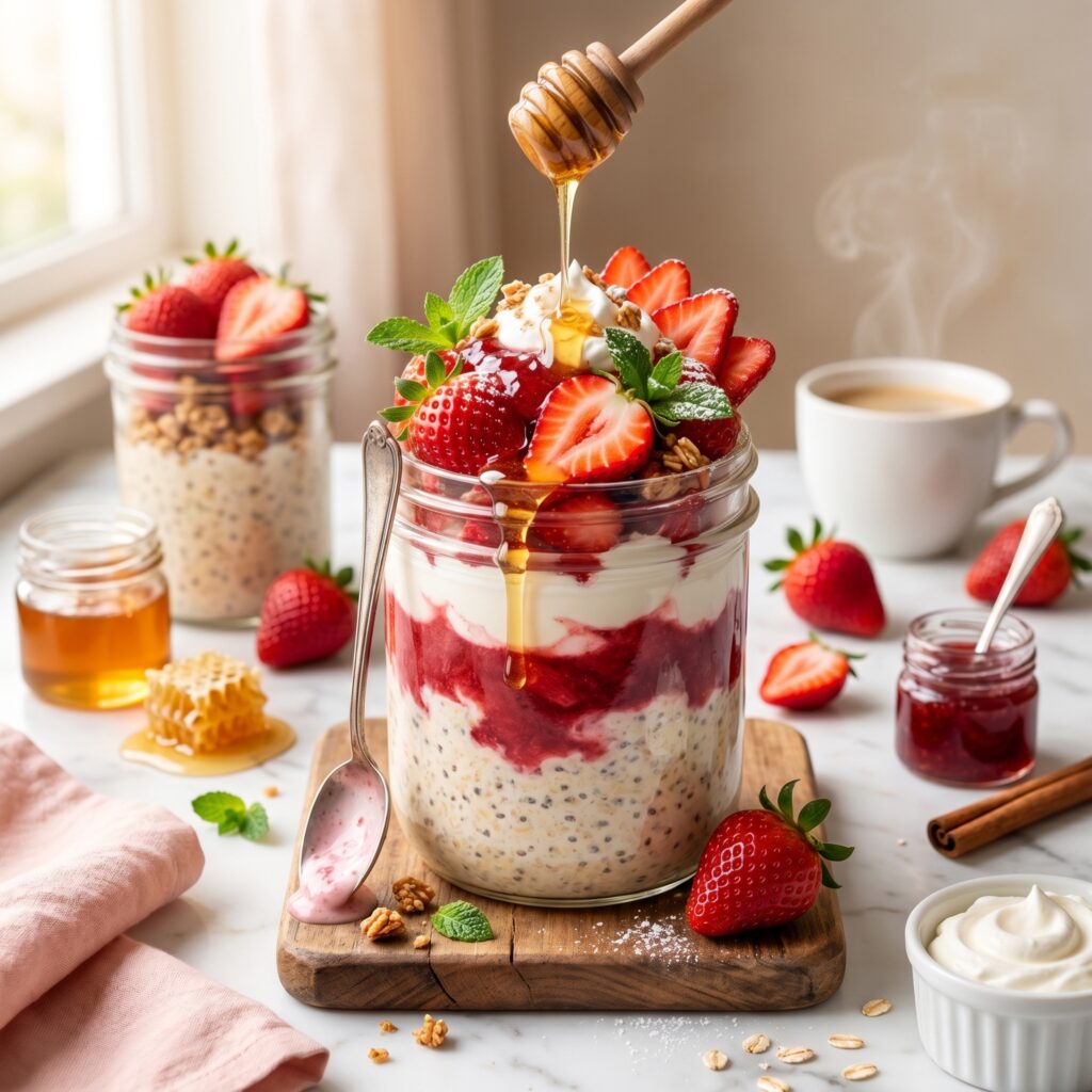 Creamy Overnight Oats with Fresh Strawberries and Cream — The No-Cook Breakfast You’ll Make on Repeat